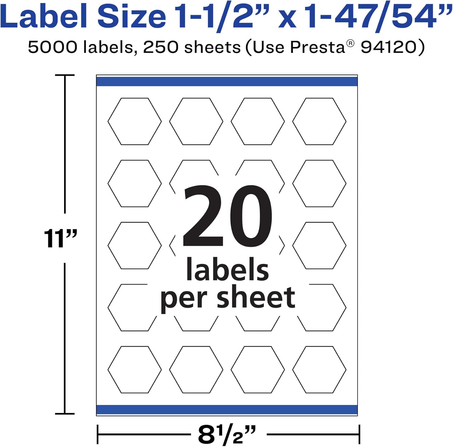 Avery Matte White Hexagon Labels, Sure Feed Technology, 1.5" x 1-47/54", 5,000 White Labels, Print-to-The-Edge, Permanent Adhesive, Laser/Inkjet Printable