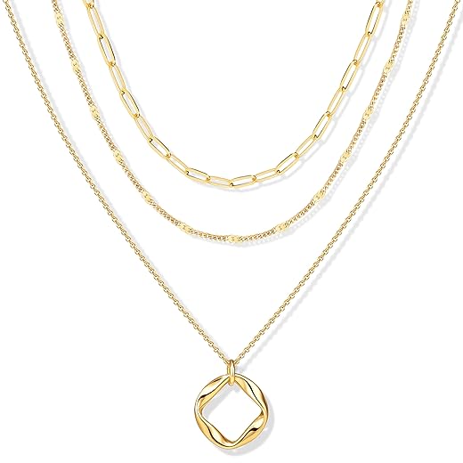 Layered Gold Necklaces for Women, Stackable Dainty 14K Gold Silver Plated Trendy Simple Heart Diamond Cross Bow Circle Pendant Paperclip Choker Dot Chain Necklace,Jewelry Set Gifts for Women