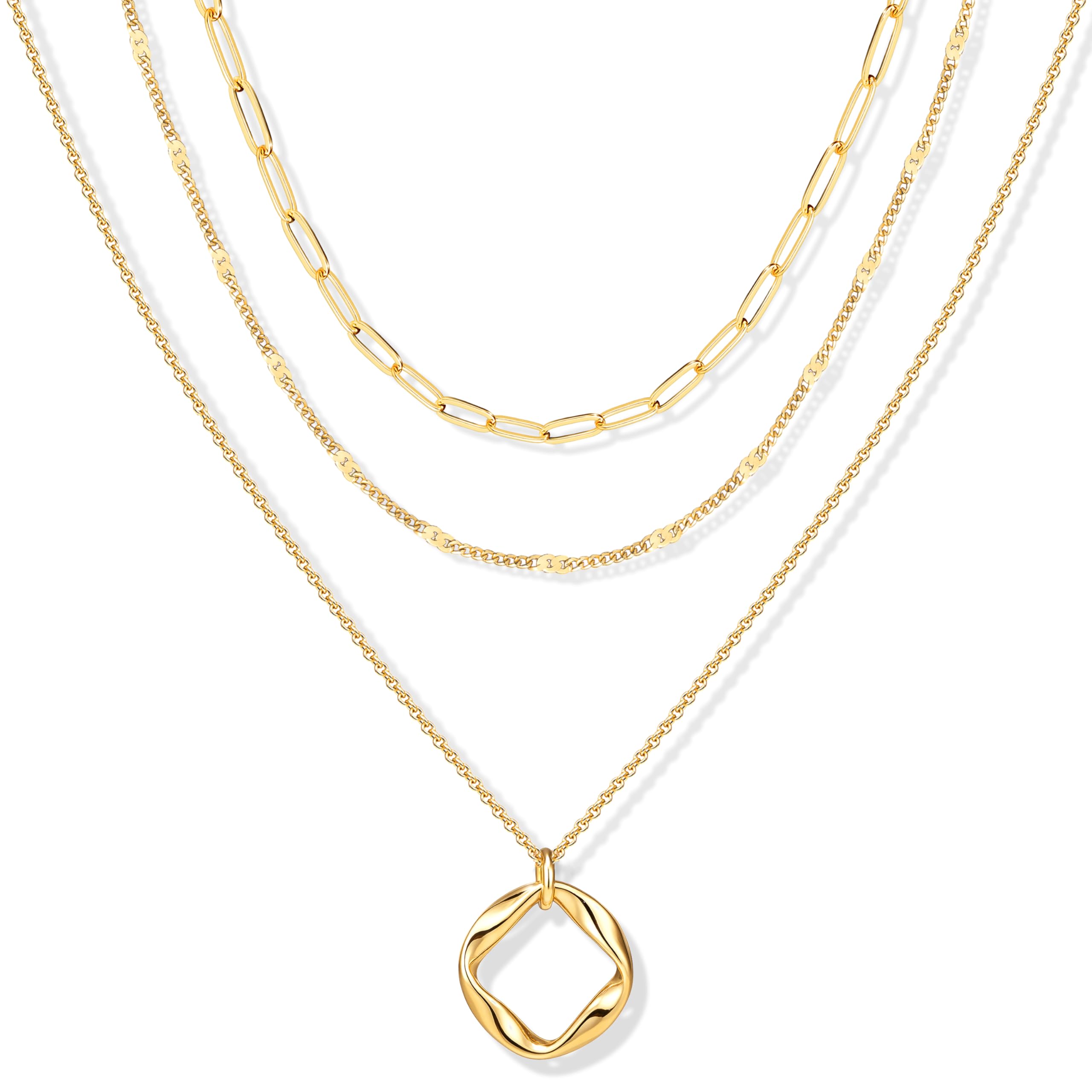 Layered Gold Necklaces for Women, Stackable Dainty 14K Gold Silver Plated Trendy Simple Heart Diamond Cross Bow Circle Pendant Paperclip Choker Dot Chain Necklace,Jewelry Set Gifts for Women