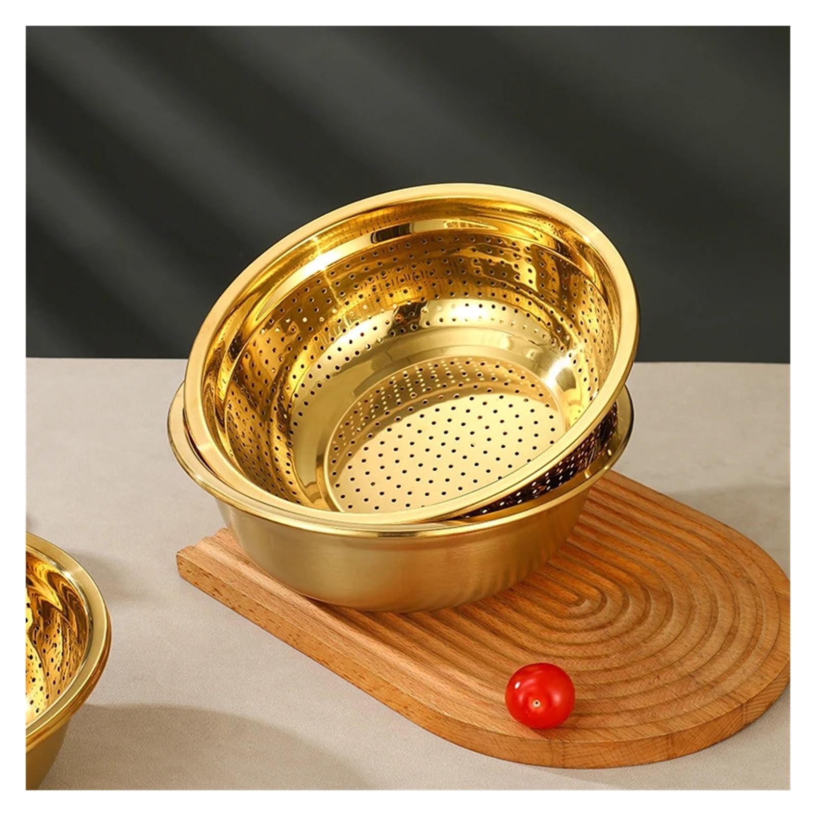 Juego de 2 coladores arroz acero inoxidable dorados, multifuncionales, for mezclar harina y huevos, for sopa frutas cocina(22cm)