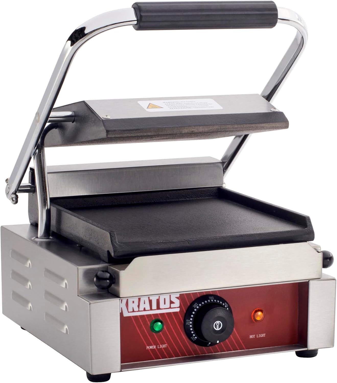 Kratos Commercial Electric Panini Sandwich Grill with Smooth Plates, 9" x 9" Cooking Surface, Commercial Countertop Panini Press, 120V, 1750W (29Y-018)
