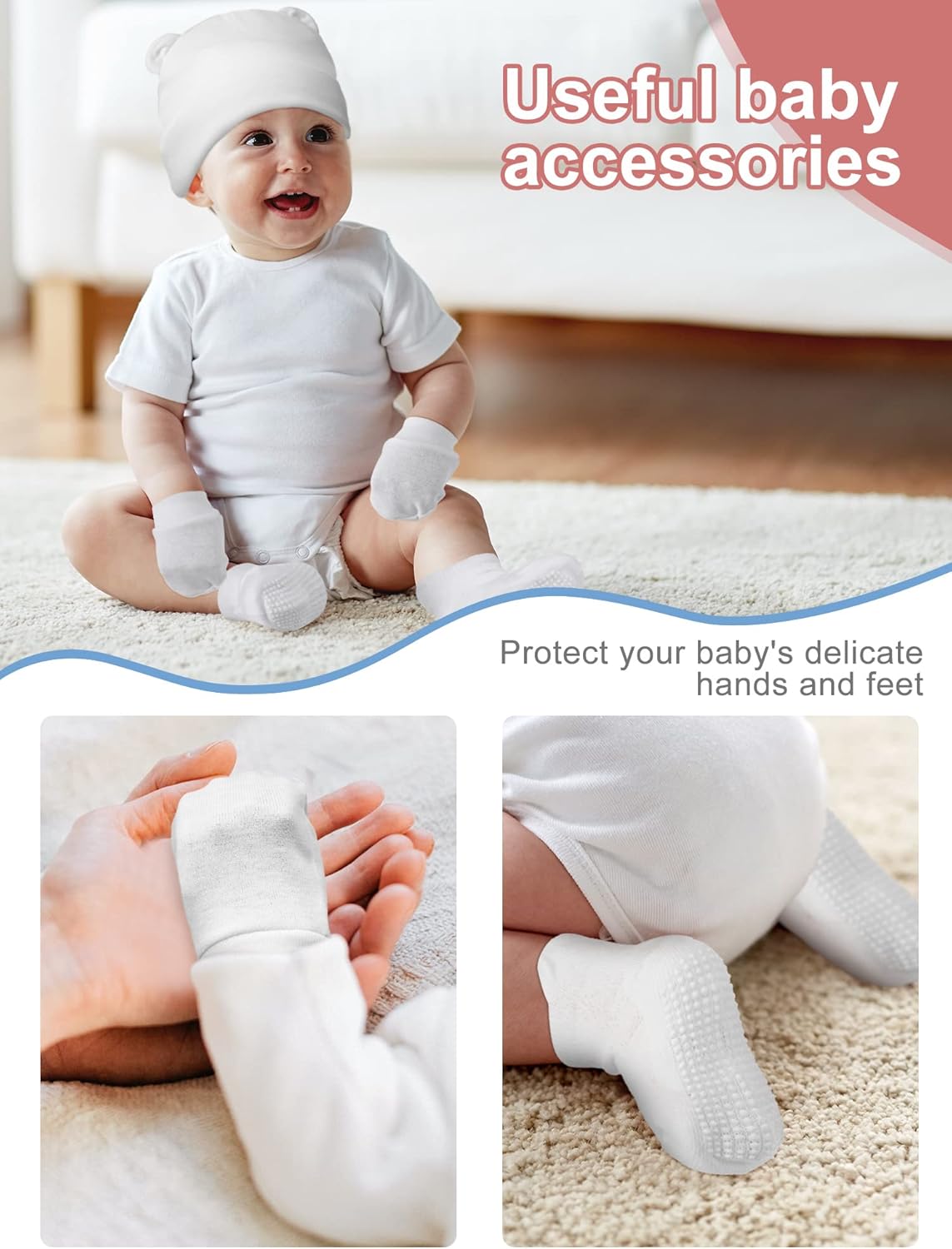 Geyoga Newborn Baby Hat Bear Ears Mittens and Socks Set for 0-6 Month - Image 5