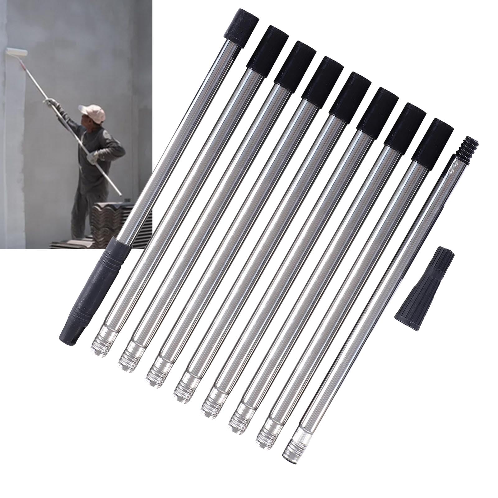 Poste de extensión para Rodillo de Pintura de 4 m (13,1 pies), Poste de Acero Inoxidable Ligero Desmontable de 10 Secciones con Adaptador cónico para Pintura, Techo,