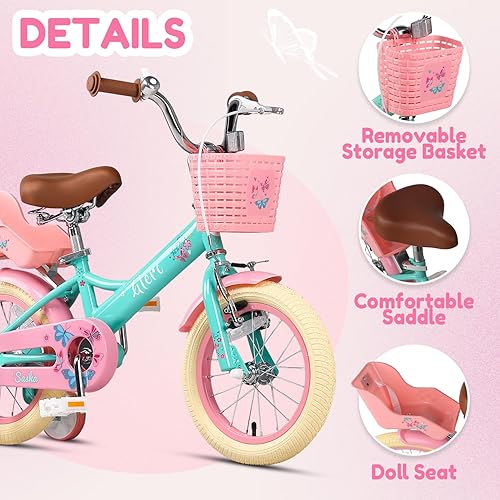 Miniatura 4 de Glerc Sasha - Bicicleta para niñas, de 12 a 20 pulgadas, para niños de 2 a 13 años, estilo retro vintage con asiento de bicicleta para muñecas,