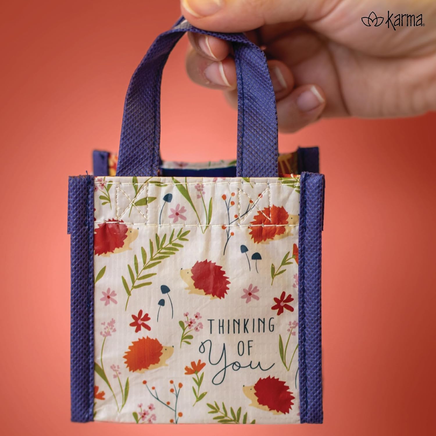Karma Tiny Reusable Gift Bags, Tote Bag and Gift Bag with Handles, Perfect for Birthday Gifts and Party Bags RPET 1 Hedgehog image 5