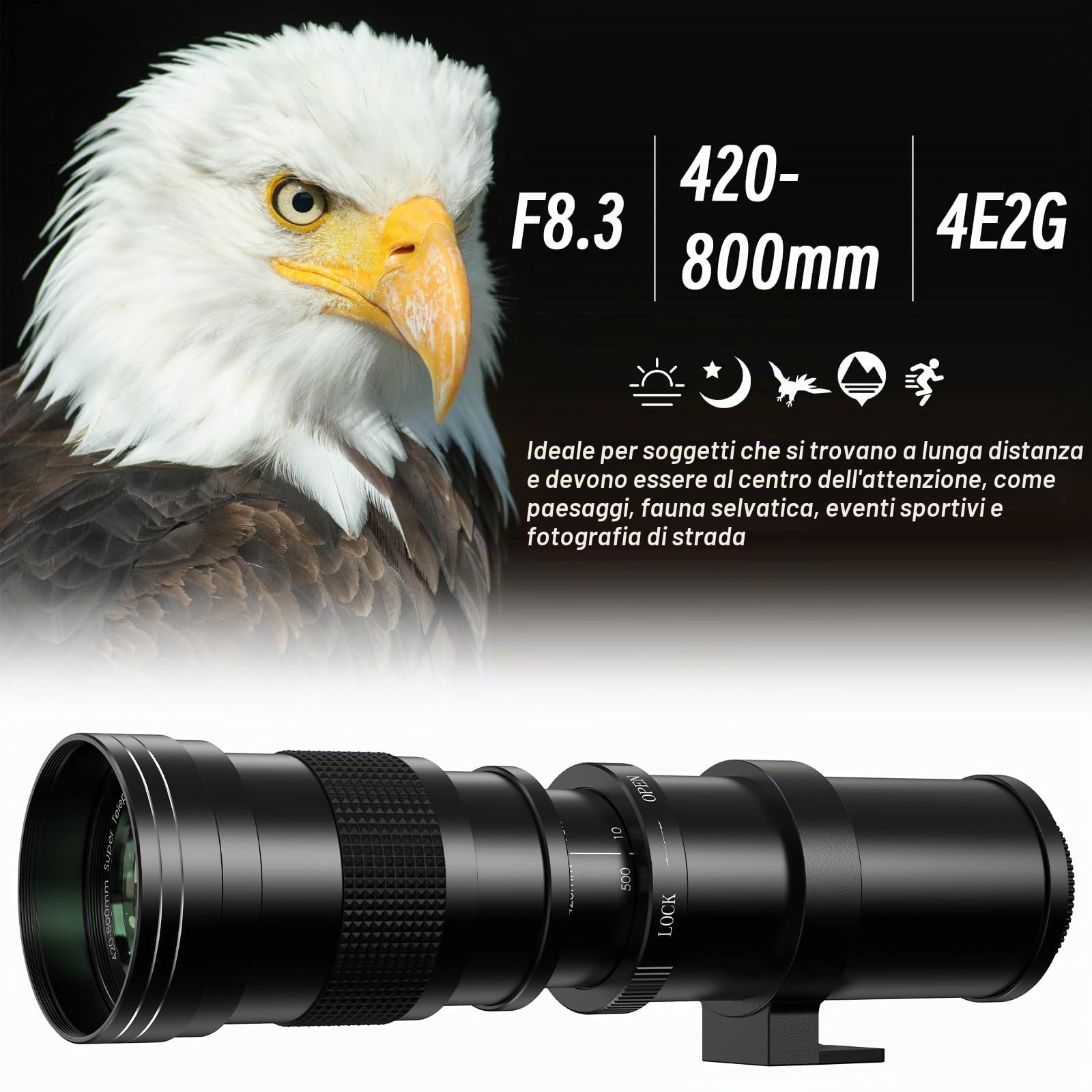 Lightdow Teleobiettivo 420-800mm f/8,3-16 per Canon EF, Messa a Fuoco Manuale Lente, Zoom Obiettivo per Canon Rebel SL2 SL1 T8i T7 850D 800D 750D 4000D 2000D 90D 77D 6D 5D 1D Fotocamera Reflex DSLR