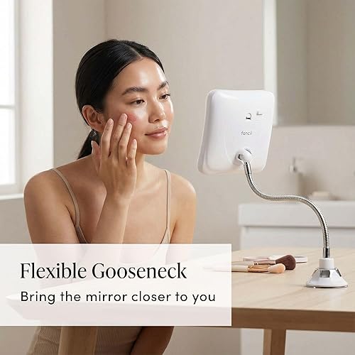 Miniatura 4 de Fancii espejo de aumento flexible 10X con luz LED y cuello de ganso, espejo de maquillaje para viajes iluminado, succión con traba, luz LED natural,