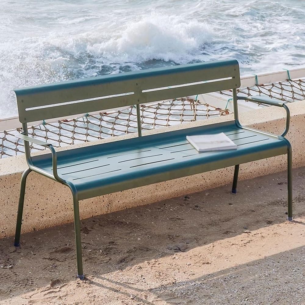 bancas de Patio Exterior Outdoor Patio Leisure Bench, Garden Terrace Aluminium Alloy Double Sitting, Balcony Backrest Chair (Army Green)(Large)