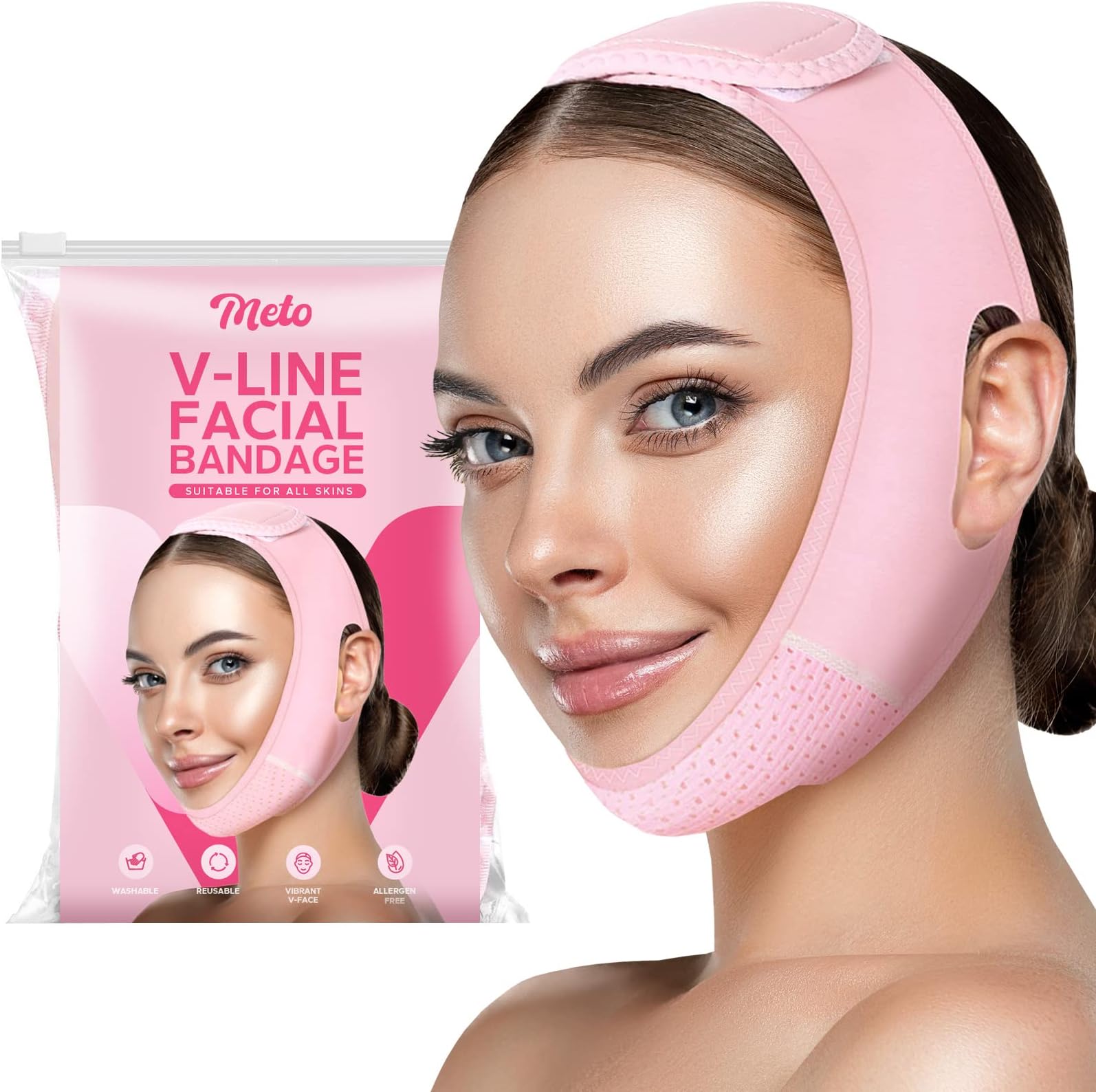 KMEIVOL Meto Reusable Face Strap, V Line Mask, Double Chin Reducer, Chin Up Patch, Chin Strap, V Shaped Belt, V Shaped Face Mask for Sagging