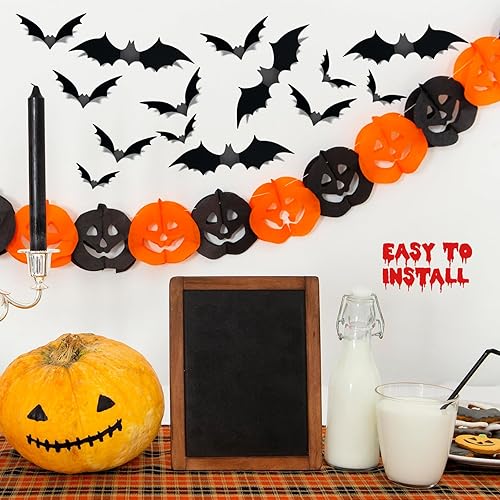 Miniatura 5 de 90 piezas de decoraciones de Halloween, murciélagos de PVC 3D, calcomanías de miedo, suministros de fiesta de Halloween, baño, interior, exterior,