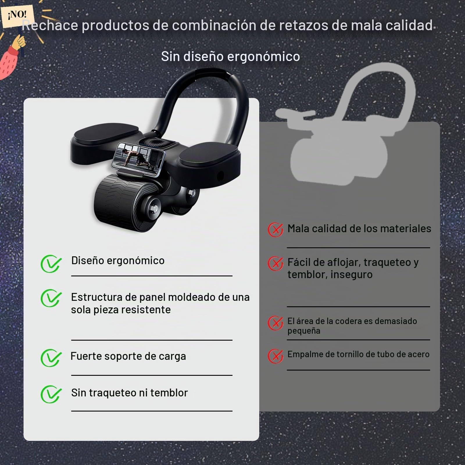 Rueda Abdominal de Rebote Automático, Rodillo de Rueda para Abdominales con Soporte de Codos, AB Roller Doble Rueda para Entrenador en Casa