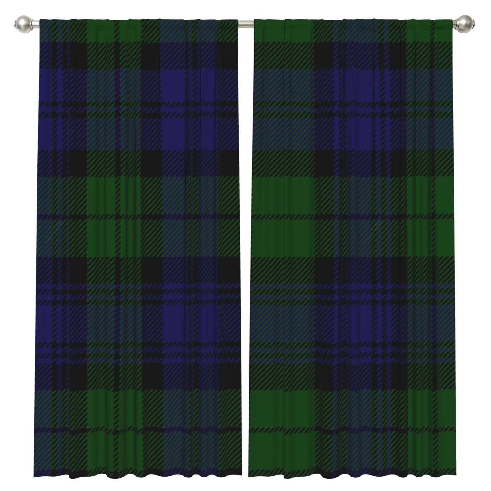 InOmak Black Watch Tartan Plaid, 2 Panels Window Curtains 52 x 84 Inch Blackout Curtains for Living Room Bedroom