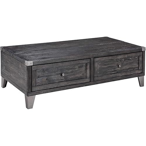 Signature Design by Ashley Todoe Industrial Rectangular Lift Top Coffee Table with 2 Storage Drawers, Dark Gray with Weathered Pine Finish