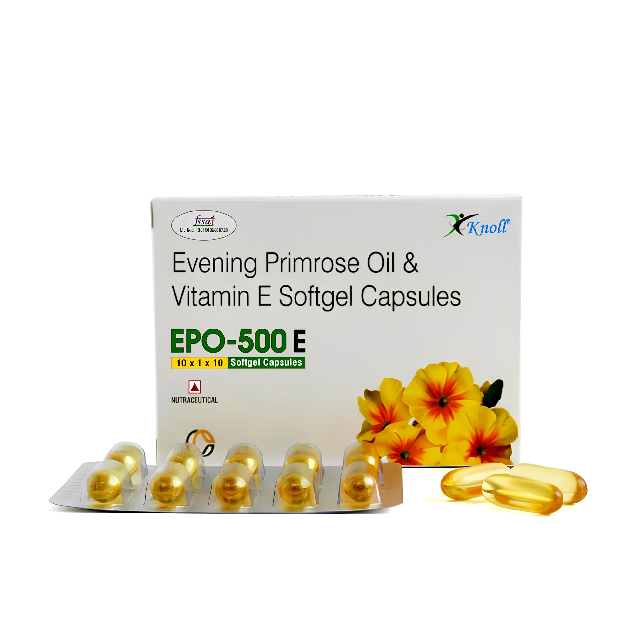 Knoll Healthcare EPO-500E Evening Primrose Oil 500 mg with Vitamin E Softgel Capsules | Supports Women’s Wellness, Skin Health & Antioxidant Support | Dietary Supplement (1x10 Capsules)-image-15