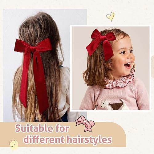 Miniatura 10 de Lazos grandes de terciopelo para el cabello, 2 tamaños, 5 y 3.5 pulgadas, lazo de terciopelo suave para niñas pequeñas, lazos largos para cola de