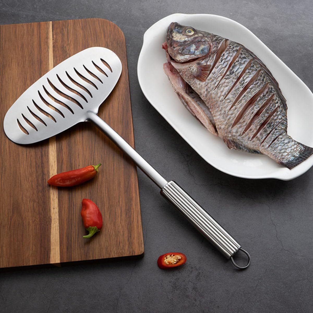 Espátula de Acero Inoxidable para Cocina Mango Cómodo y Contacto Directo Alimentos, Pala Ancha para Barbacoa y Uso Diario en Cocina Profesional