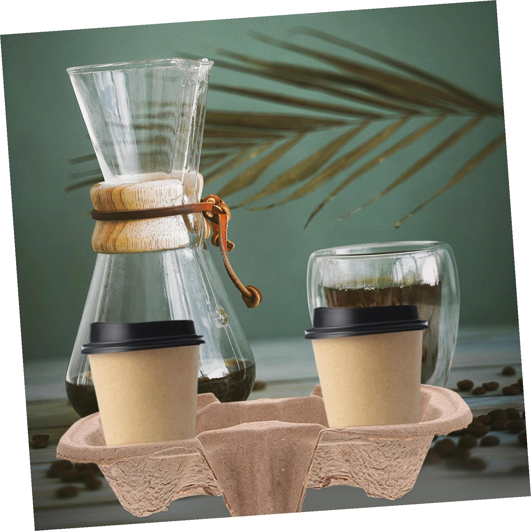 Portador de Bebidas Paquete de 50 Unidades para Llevar de Pulpa de Papel Diseño Ligero y Fácil de Usar 2 Orificios Adecuado para Restaurantes y Fiestas