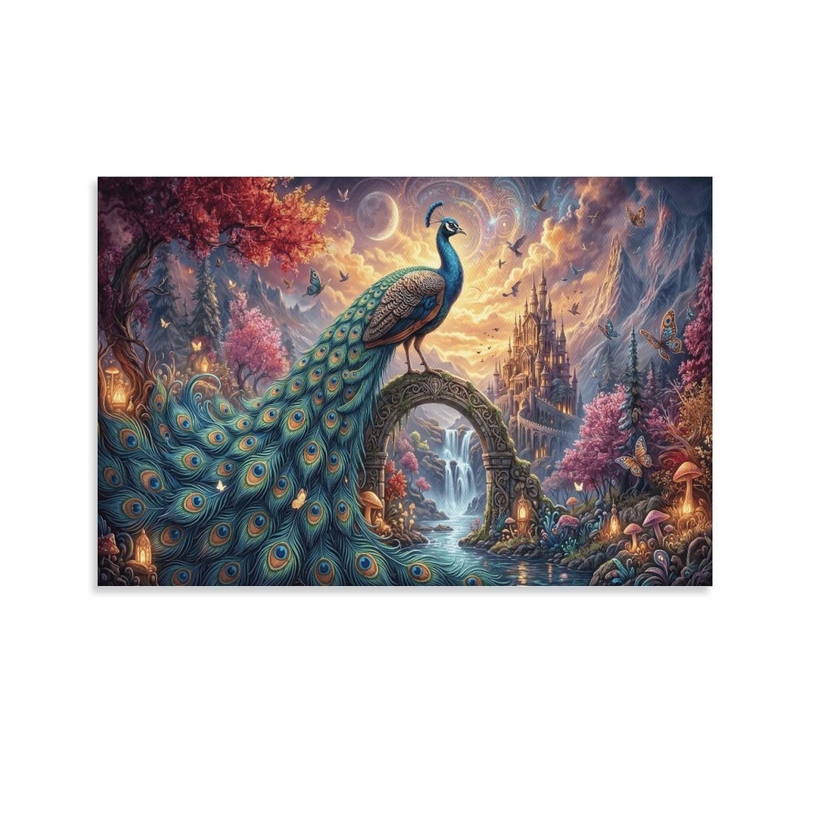 XPASHIQWC Peacock Wall Decor Poster Galaxy Waterfall Canvas Prints Picture Modern Wall Art Picture Wall Hanging for Home Decorations 24x36inch(60x90cm)