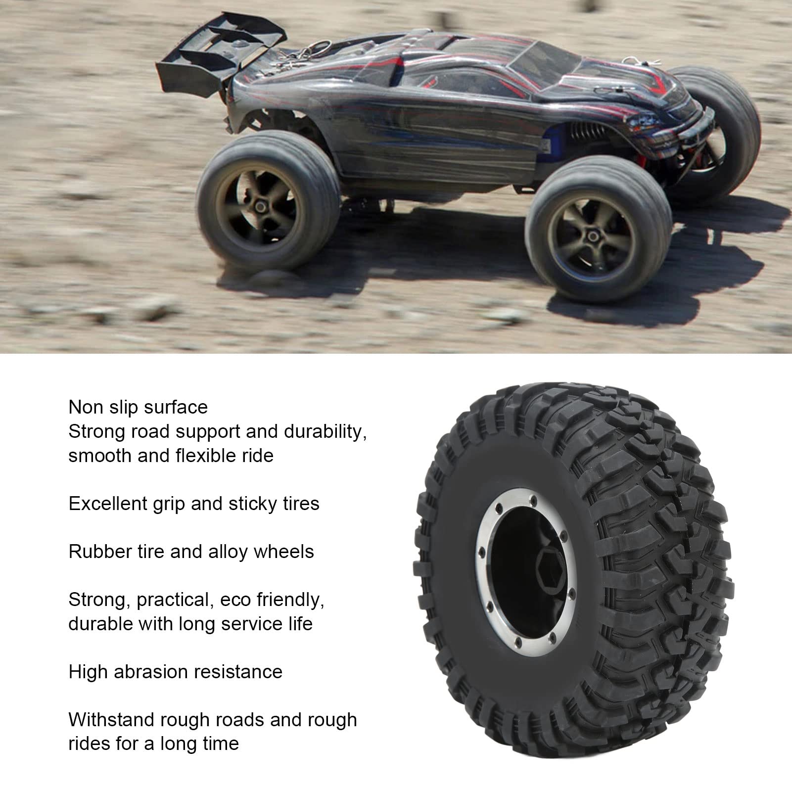 4 szt. Koło gąsienicowe samochodu RC Zestaw gumowych opon Stop aluminium Metalowa piasta Akcesoria 2,2 cala Antypoślizgowe mocne wsparcie drogowe dla Axial SCX10 RR10 Wraith