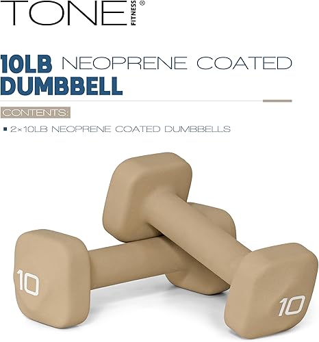 Miniatura 2 de Tone Fitness Pares de Mancuernas de Pesas de Neopreno con Cabeza Cuadrada Antirrodamiento | Múltiples Opciones Beige,Negro