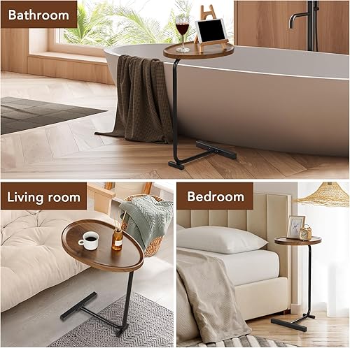 Miniatura 7 de Mesa auxiliar en forma de C para sofá, mesa auxiliar moderna para sala de estar, dormitorio, mesa C con marco de metal deslizante debajo del sofá y