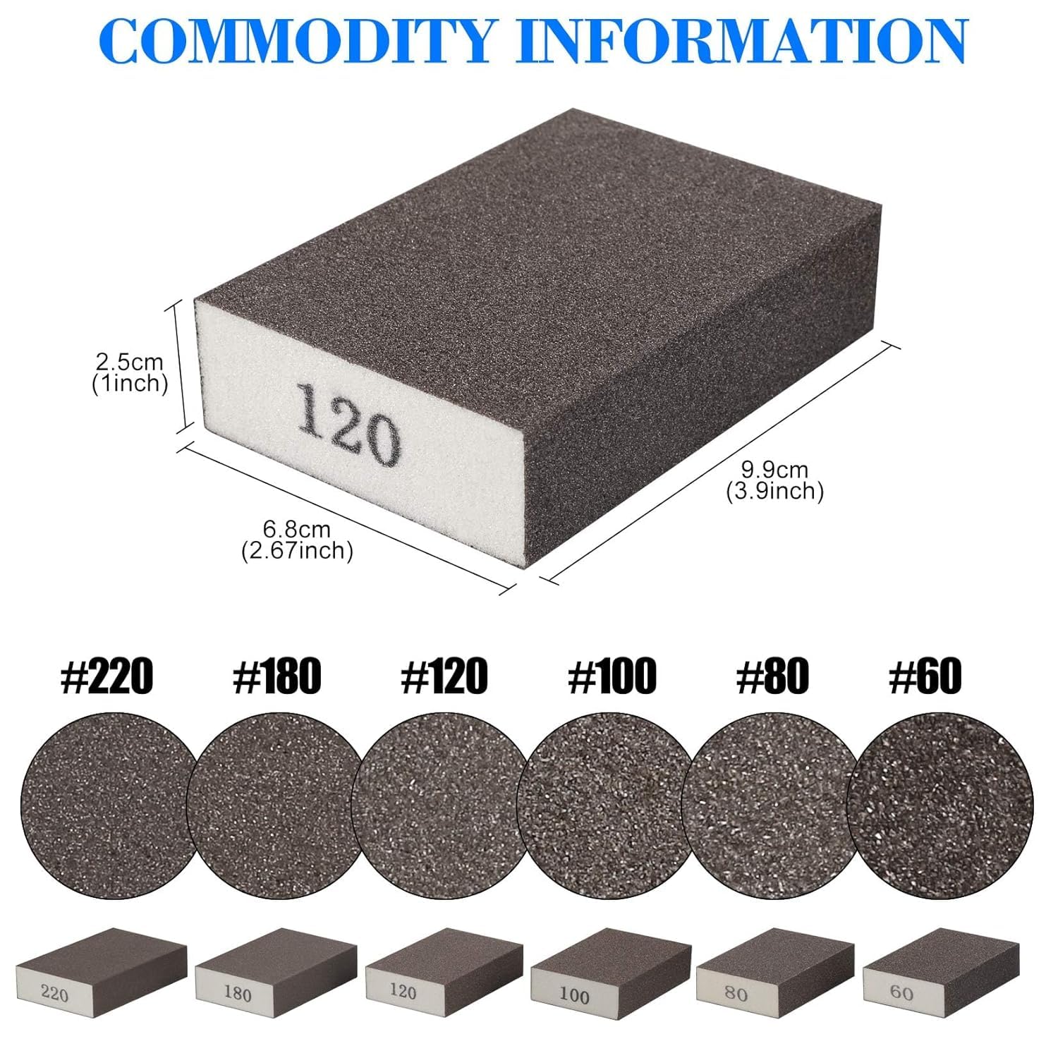Vaghnilsh Sanding Sponge 60 80 100 120 180 220 Coarse Medium Fine Grit Sanding Block Washable and Reusable for Wood, Metal, Wall Polish (6, 120 Grit)