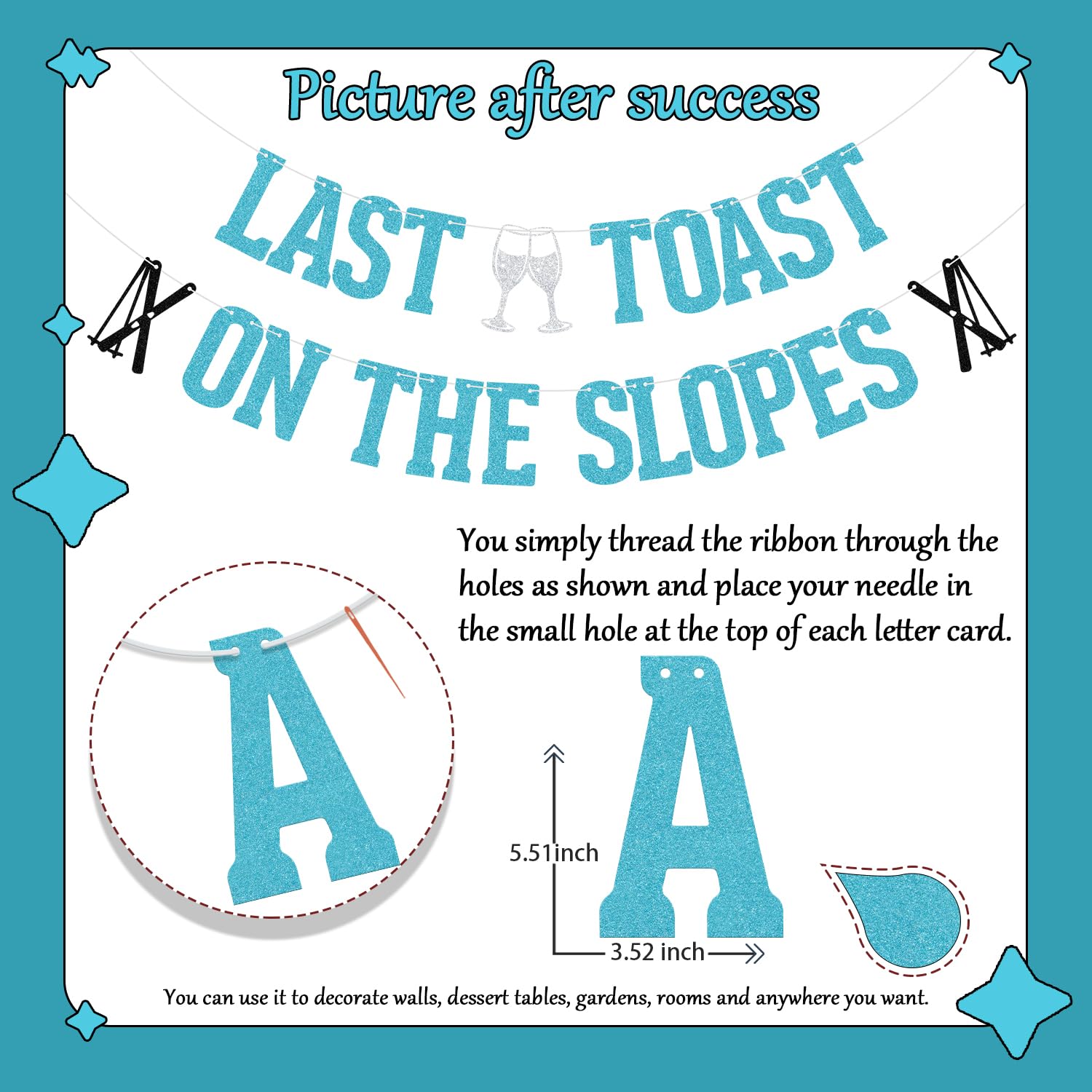 Last Toast on the Slopes Banner Winter Apres Ski Bridal Shower Decoration Winter Bachelorette Party Decoration Light Blue Glitter - Image 2