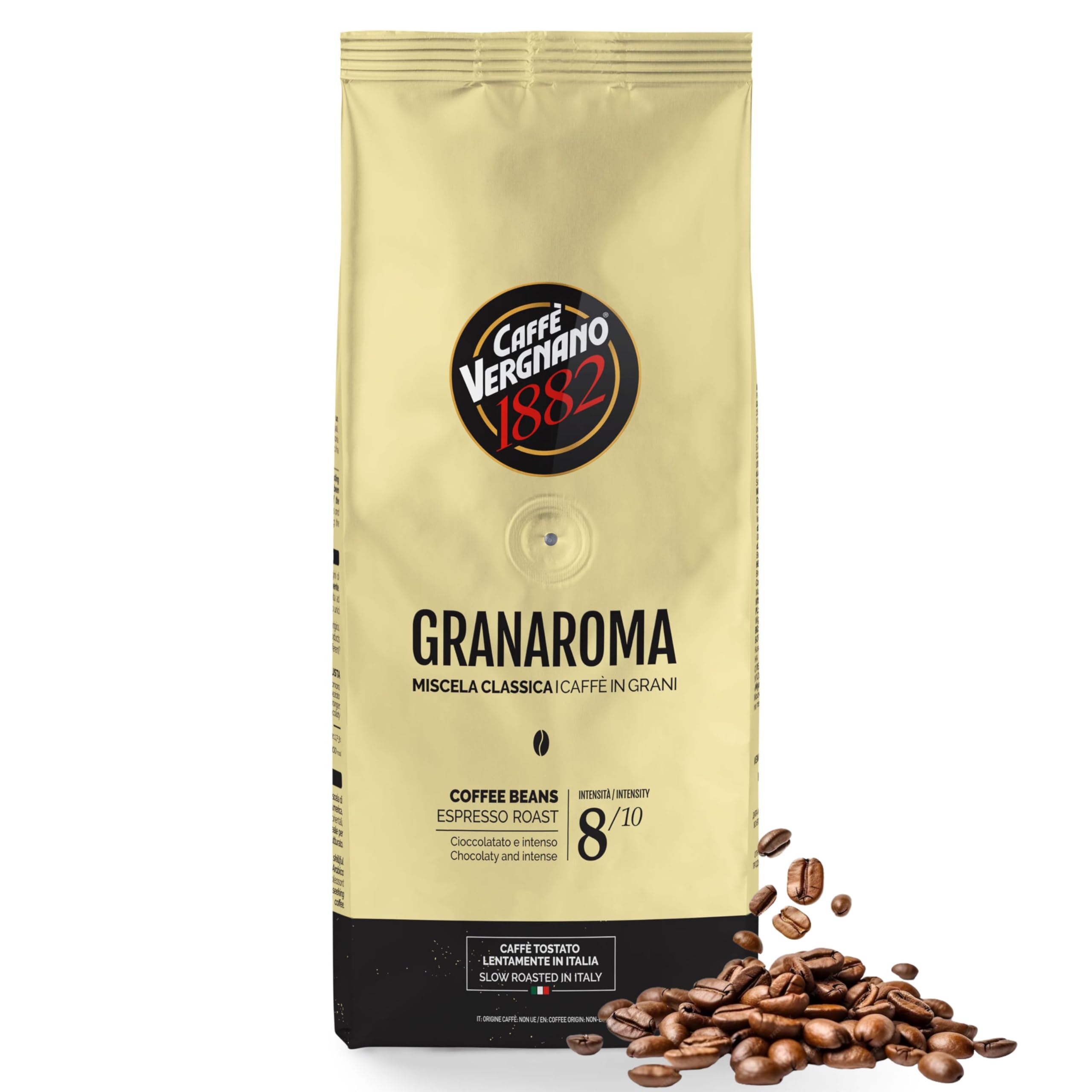 Caffe Vergnano 1882 Gran Aroma Whole Bean Coffee, Medium Espresso Roast Arabica 2.2 lb Bag – Rich Italian Flavor with Cocoa, Spice & Dried Fruit, Ideal for Autumn Parties & Seasonal Entertaining