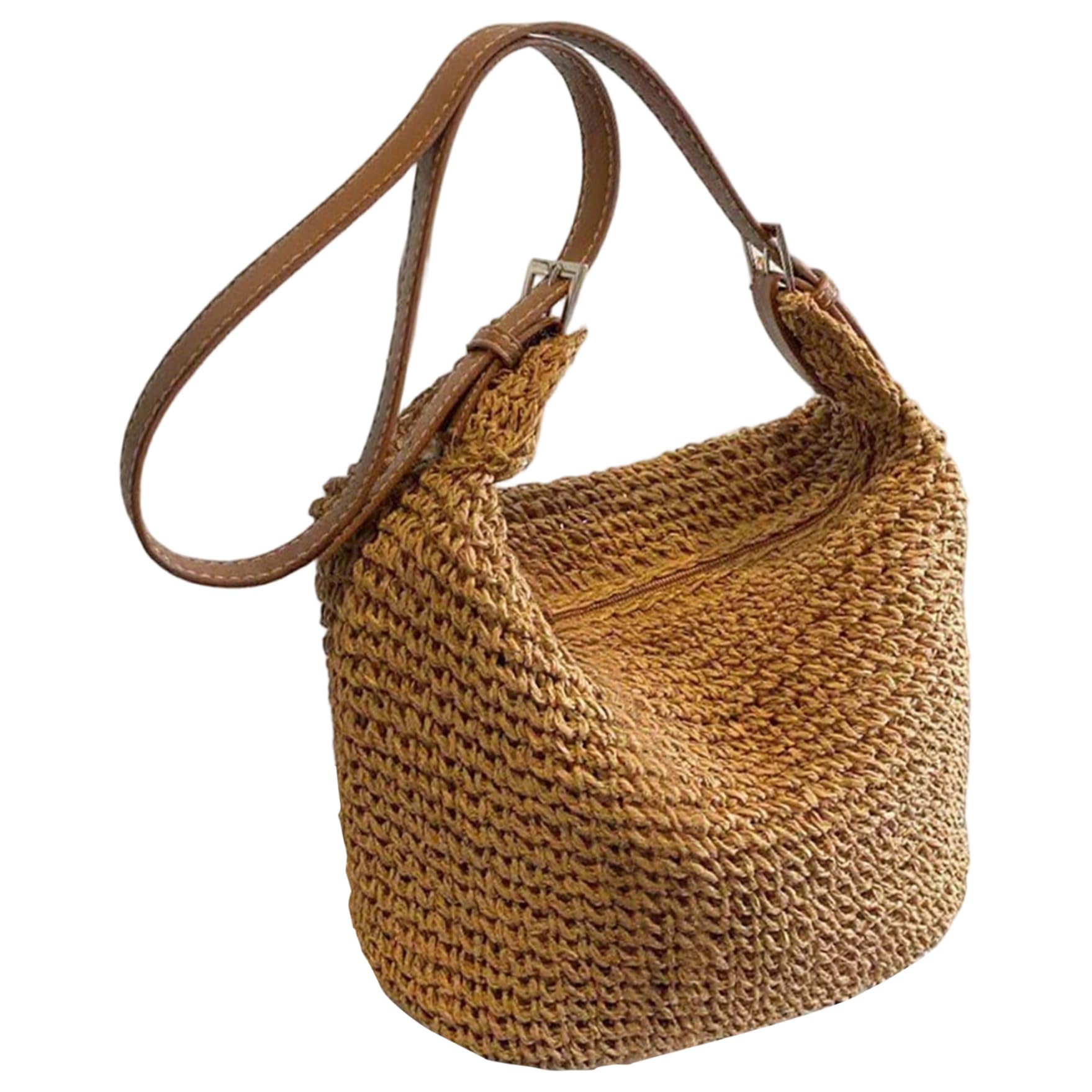 Tsawntd Straw Beach Bags for Women Woven Single Shoulder Straw Handbags Large Capacity Crossbody Summer Bags with Zipper for Holiday Travel Coffee