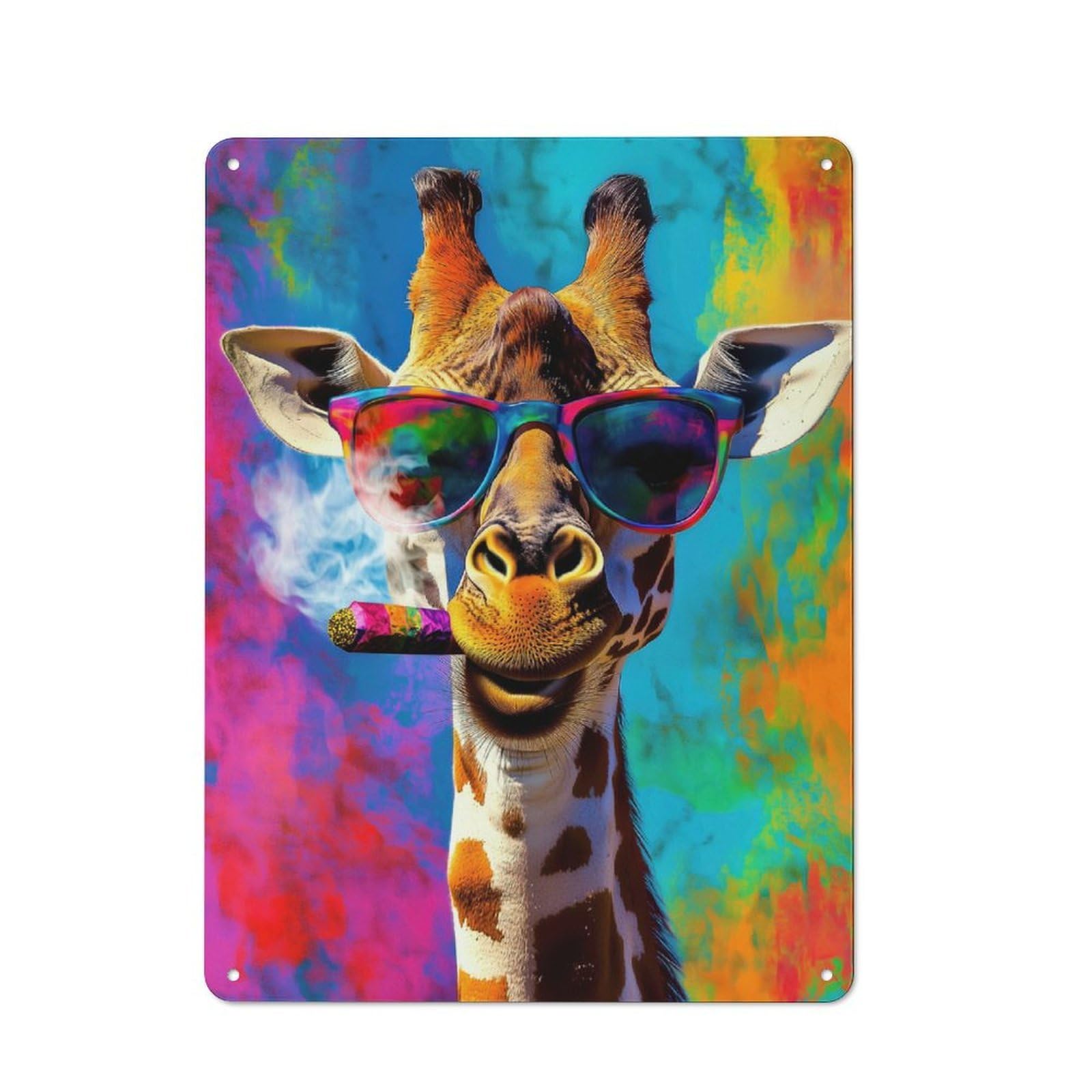 Junmoney Cool Giraffe With Cigar Vintage Metal Wall Art Sign 40X30cm Featuring Old Style Wall Plaque For Kitchen, Hallway, Bar Or Small Cafe