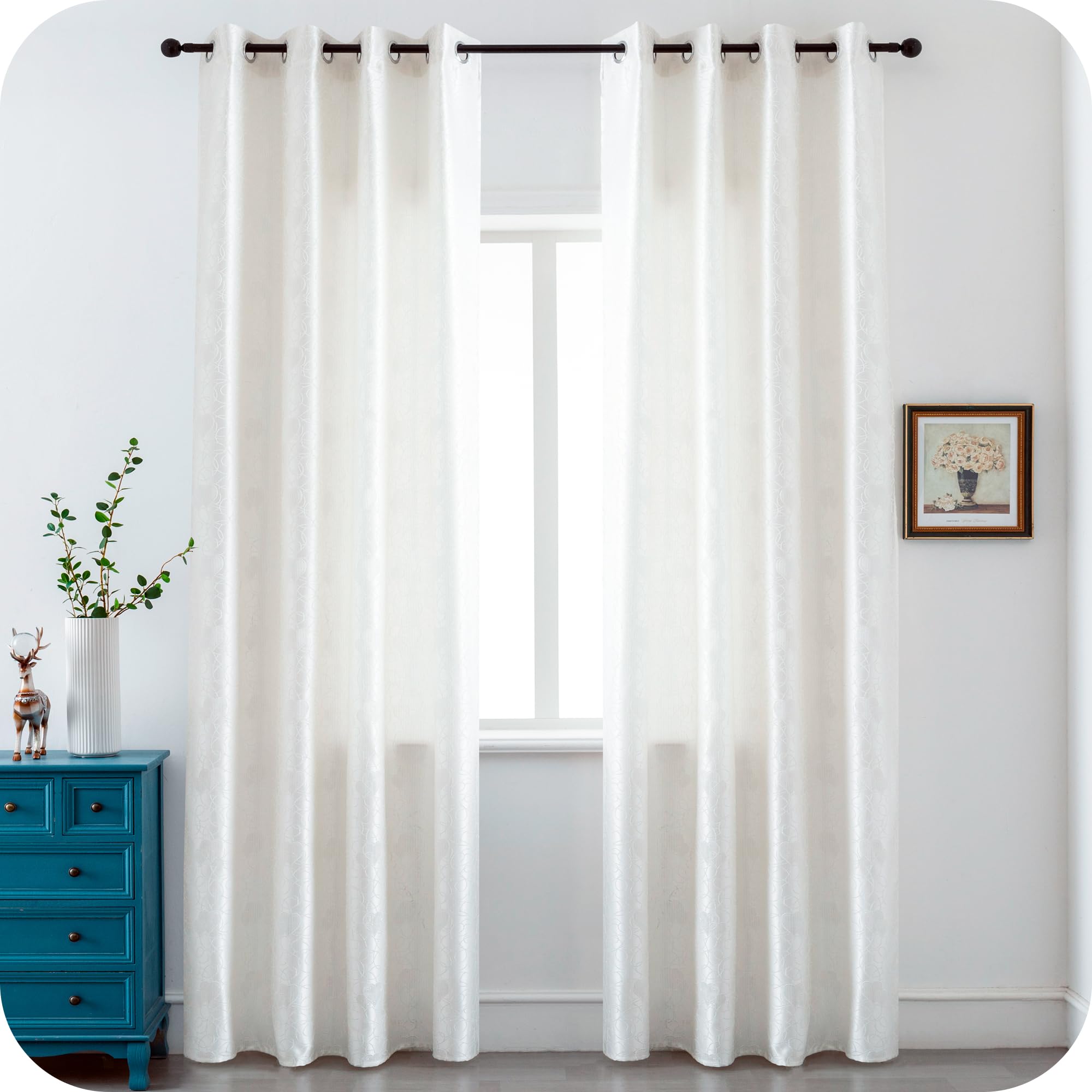GIRASOLE Coppia Tende Semi Oscuranti Fantasia Cuori con Fili d'Argento Tenda per Soggiorno e Camera da Letto 2 Pannelli con Occhielli (Bianco, 140x280cm)