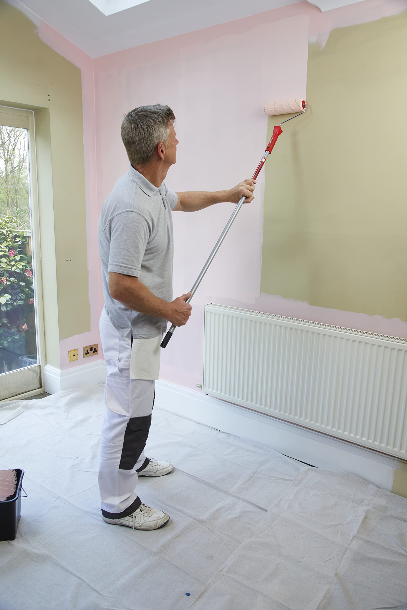 ProDec Perche en acier de longueur fixe 1,2 m pour montures de rouleau, compatible avec les montures à visser et à emboîter