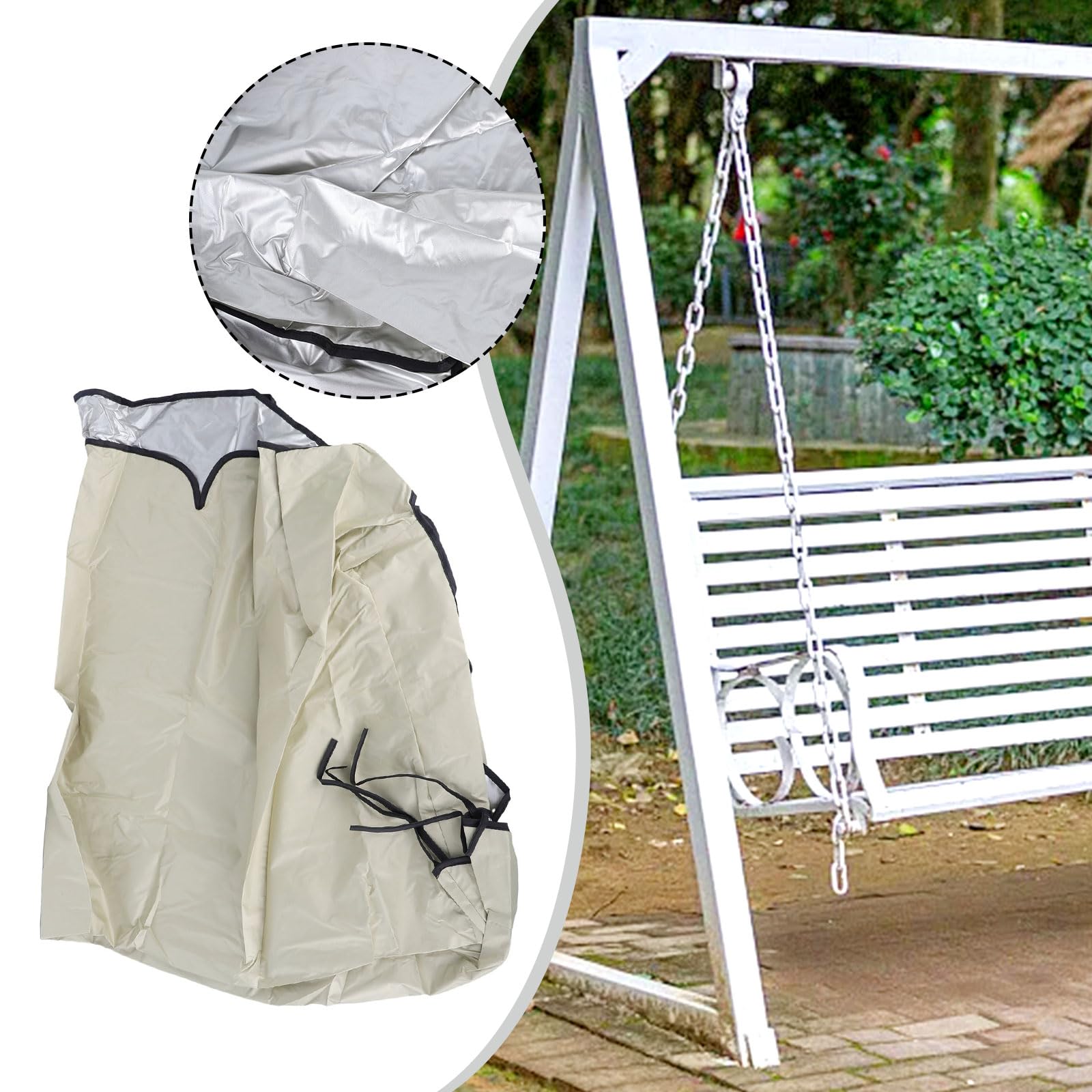 Copertura per Altalena da Giardino, 150 cm Copertura di Ricambio per Panca da Giardino, Impermeabile e Antistrappo Copertura per Sedia da Esterno, Adatto per Sedie a Dondolo da 2 e 3 Posti, Beige