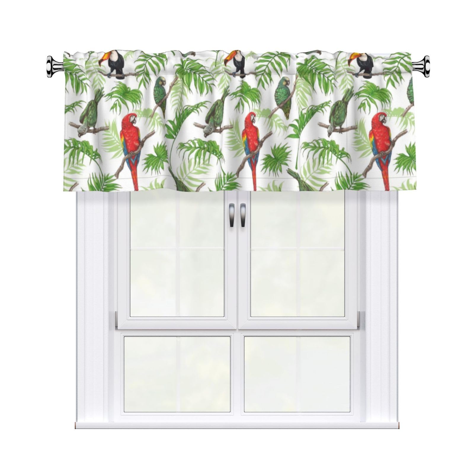 YYHHAOFA Parrot Birds and Tropical Tree Prints Durable Kitchen Window Layer – 54x18 Inch 100% Polyester Valance with Precision Construction