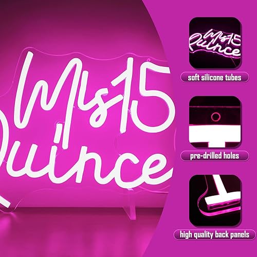 Miniatura 3 de Letrero de neón para decoración de pared con texto en inglés "Mis 15", para decoración de pared, letrero de neón regulable para habitación, letrero