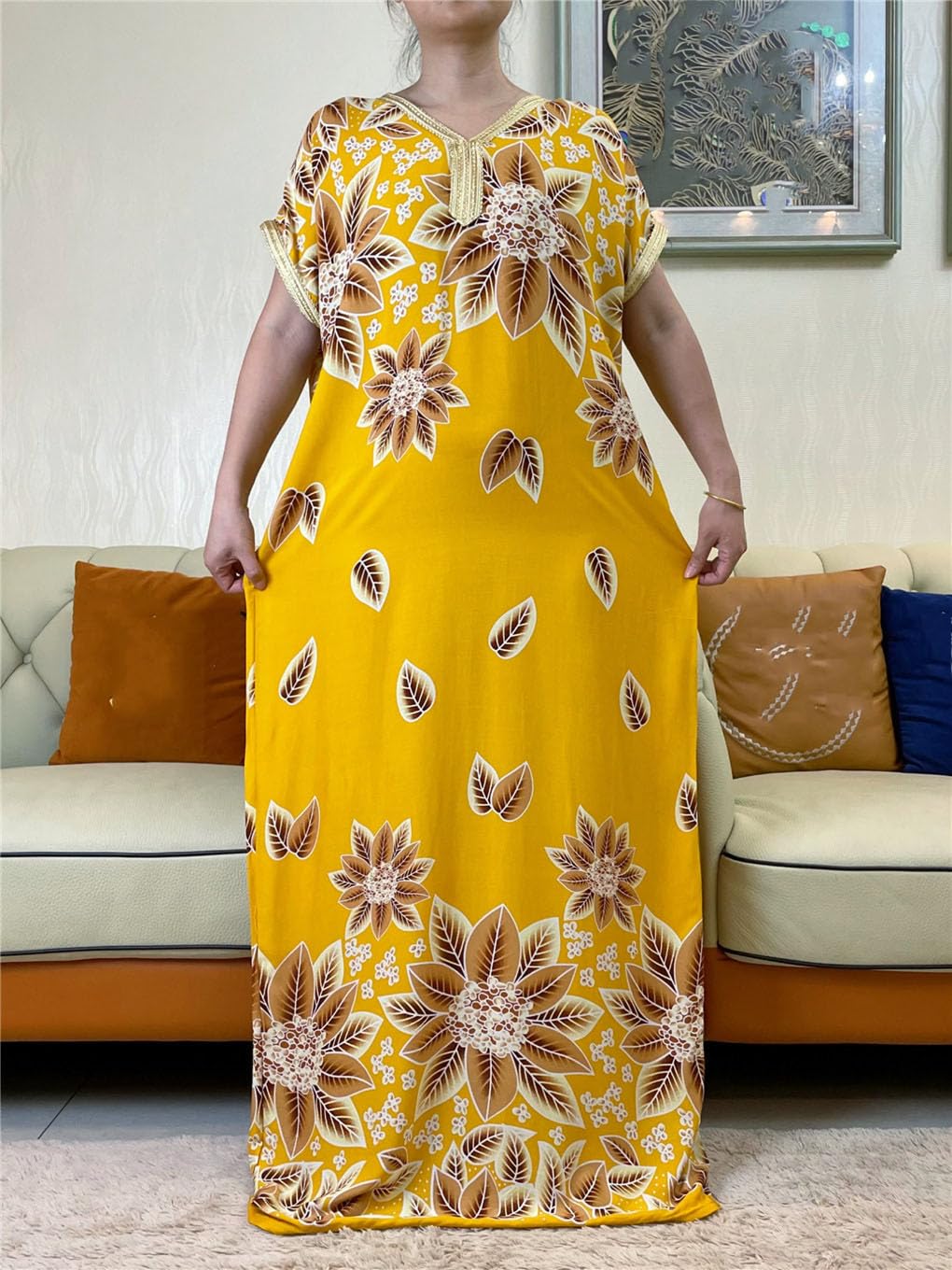 Abito Estivo da Donna A Maniche Corte con Sciarpe sotto Il Vestito Maxi Abito Africano Dashiki Abito da Donna Caftano Sciolto