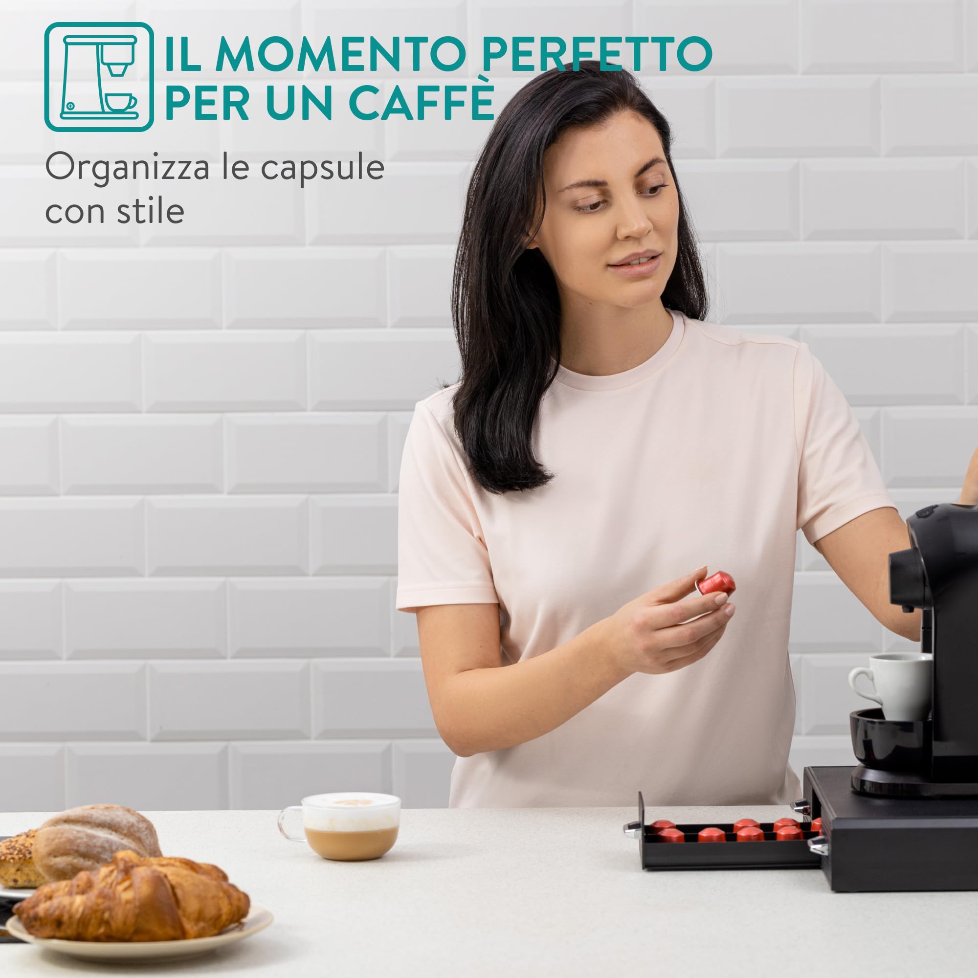 Navaris Porta Cialde Caffe - Porta Capsule con 3 Cassetti Compatibile con Capsule Standard - Cassetto Porta Cialde Moderno ed Elegante - Portacialde da Caffè o Tè - Nero