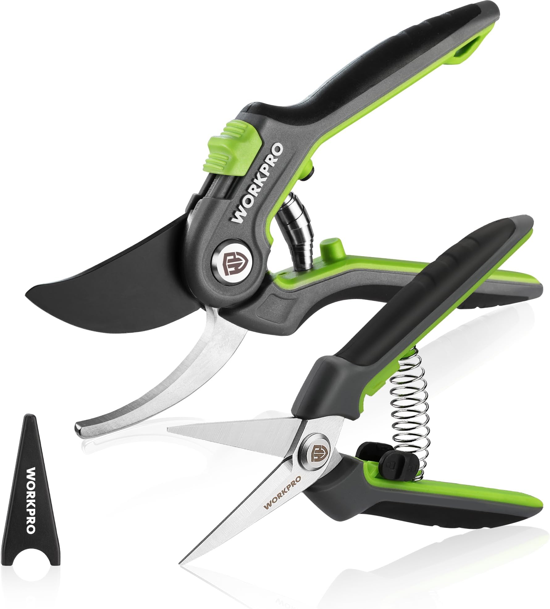 WORKPRO 2-Piece Secateurs & Pruning Scissors, Heavy Duty 210 mm Bypass Secateurs with SK5 Blades and 160 mm Shears, Labor-Saving Scissors with Safty Lock, Essential Garden Tools for Pruning Flowers
