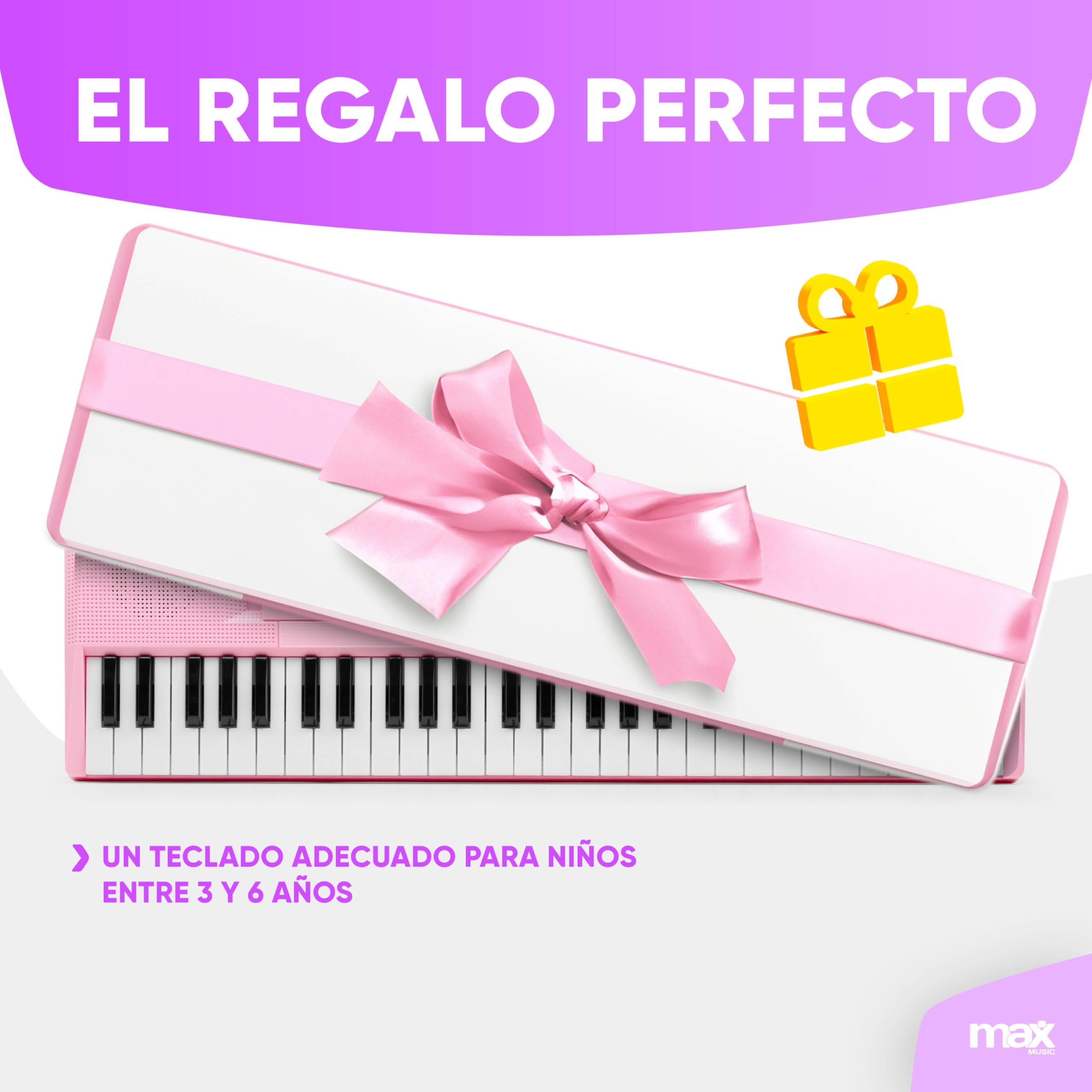 MAX KD54 – Teclado piano 54 teclas con micrófono, batería recargable y altavoces estéreo – Piano digital infantil para principiantes, niñas y niños – Teclado musical portátil – Color rosa