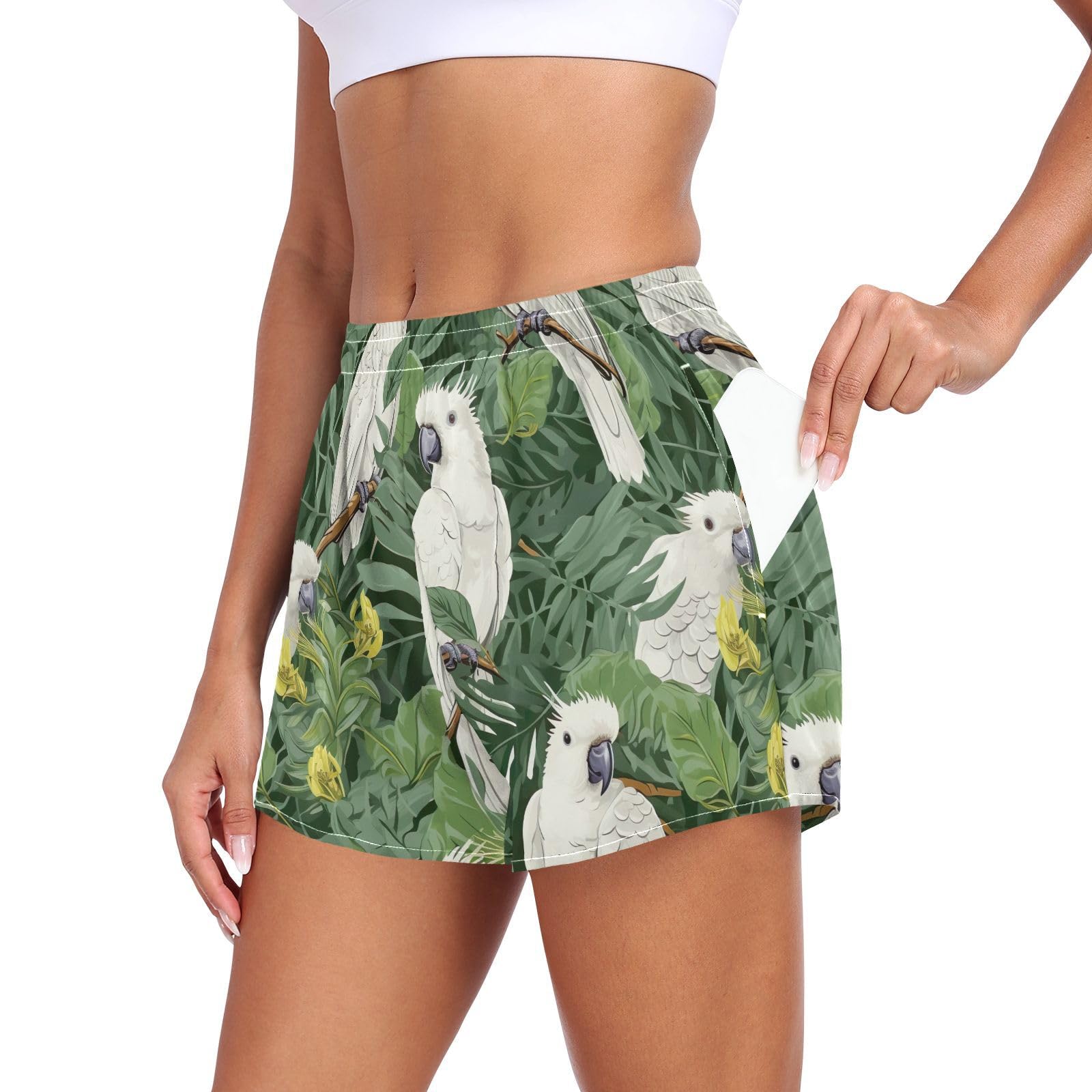 UMIRIKO Women Athletic Shorts Cockatoo Tropical Running Shorts for Women 2XL 202a8646