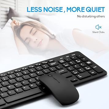 Wireless Keyboard and Mouse Combo, Compact Quiet Wireless Keyboard and Mouse Set 2.4G Ultra-Thin Sleek Design for Windows, Computer, Desktop, PC, Notebook, Laptop (Black01)