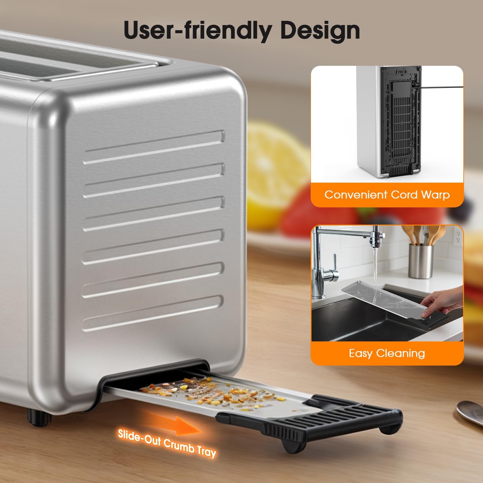 Long Slot Toaster 4 Slice with Touchscreen, 2-Slot Extra Wide 1.5 Inch | Stainless Steel, 1400W, 2-Slot Smart Appliance, Single Mode, BreadID Tech, Digital Timer, For Bagel Waffle