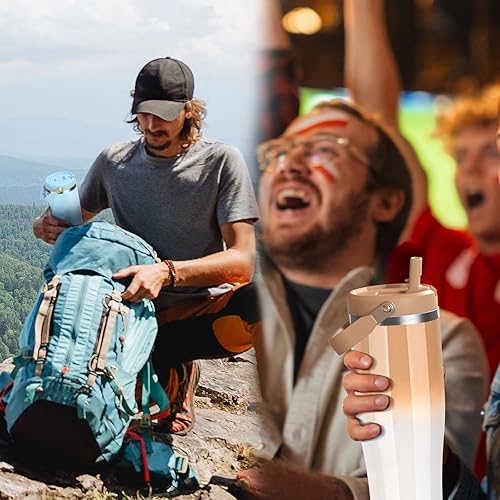 Miniatura 7 de Hydraful Vaso de 50 onzas con asa abatible, botella de agua aislada al vacío a prueba de fugas, cabe en portavasos para hogar, exteriores, taza de