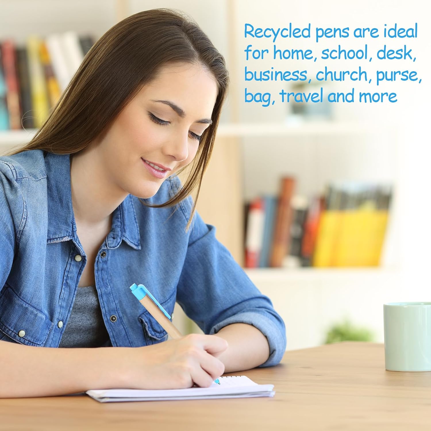 Sabary 100 Pcs Pens Bulk Kraft Paper Ballpoints Retractable Click Pens 1 mm Recycled Paper Ballpoint for First Day of School Coworkers Writing Office Supplies (5.5 Inch,Blue)