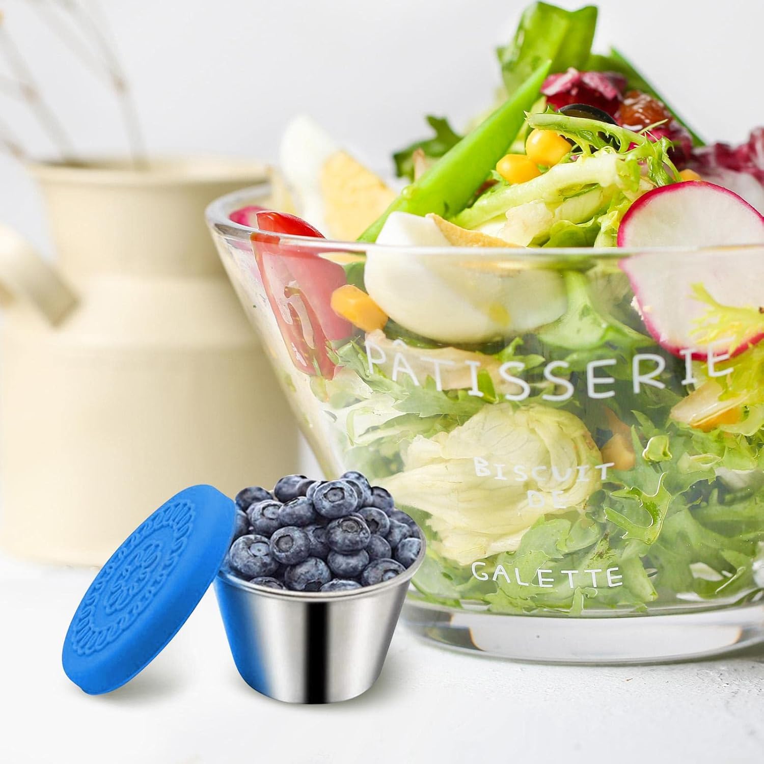 再利用可能なサラダドレッシング容器,ふた付き5 ソースカップ | 蓋付きのランチ調味料容器用のお弁当箱に収まります漏れ防止の小さなディップソースカップ Yangjing