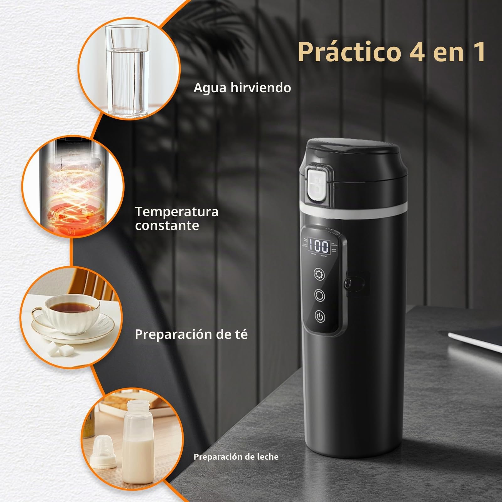 Hervidor eléctrico de coche de 24 V/12 V, taza de calefacción portátil de viaje, hervidor de té y taza de café con pantalla LCD de temperatura