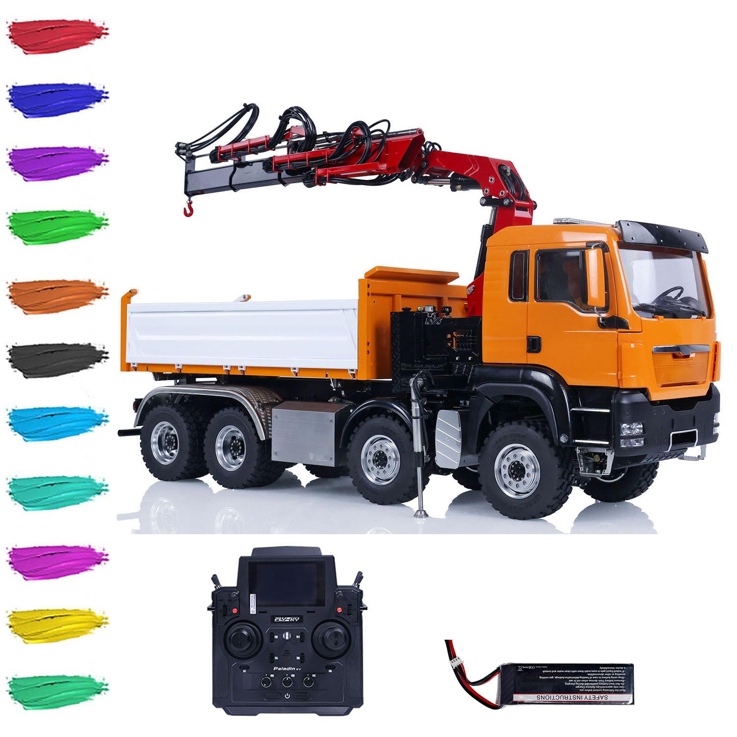 LESU 1/14 RC Hydraulic Dump Truck 8X8 Remote Control Crane Dumper Tipper Cars