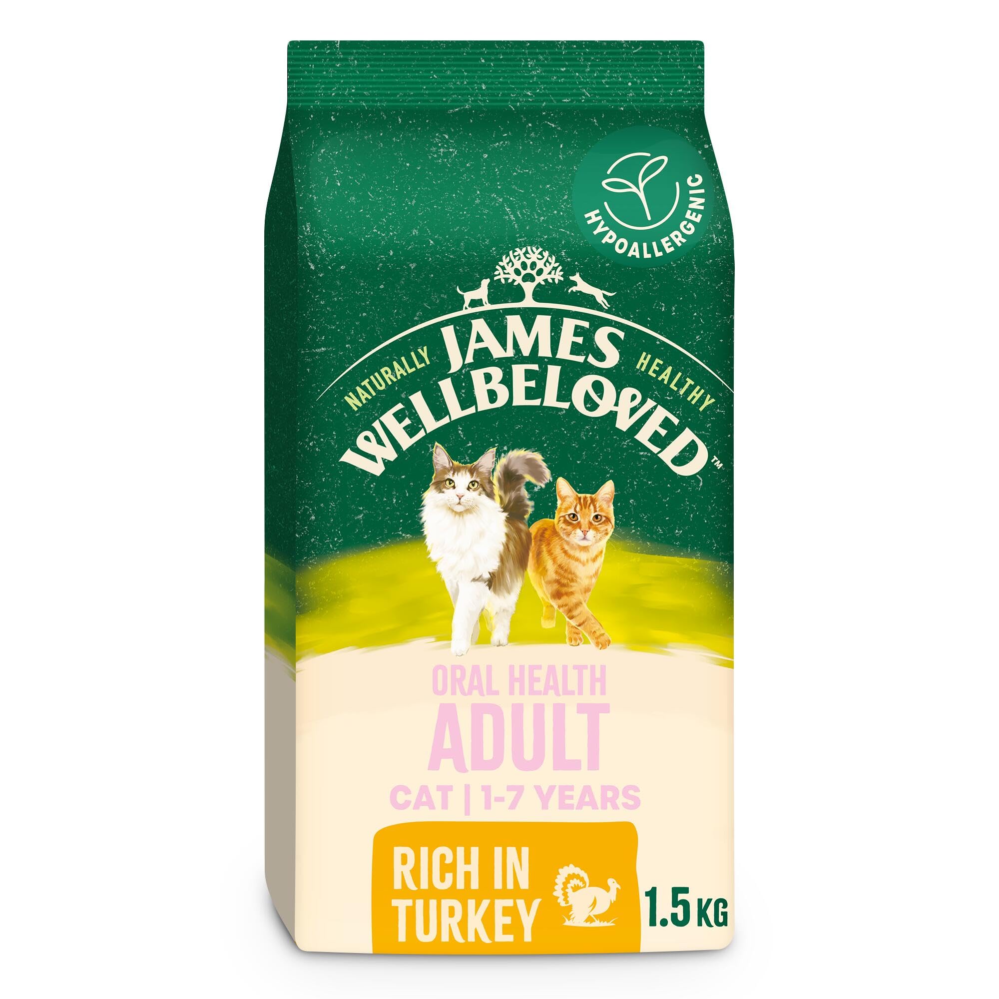 James Wellbeloved Hypoallergenic Dry Cat Food for Adult Cats Oralcare Turkey 1.5 kg