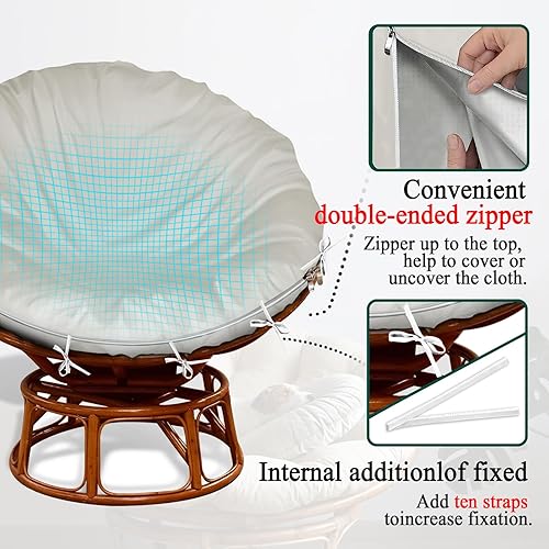 Miniatura 4 de Funda de cojín Papasan solamente, (para fundas de cojín para sillas Papasan de 40 a 50 pulgadas) diseño de cremallera beige para un fácil cierre y