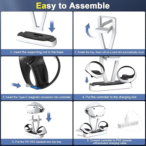 Miniatura 7 de Estación de carga PS VR2, base de carga para controladores de detección PS5 VR2 con luz LED RGB e interfaz magnética, estación de carga con soporte